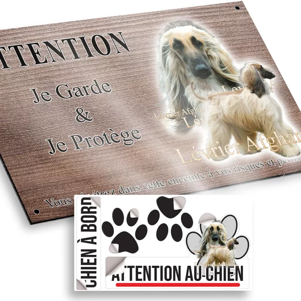 plaque attention au chien Deux lévriers afghans avec un arrière plan transparent