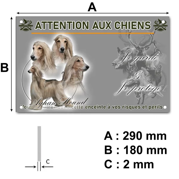 pancarte Afghan Hound avec cinq portraits sur fond circulaire