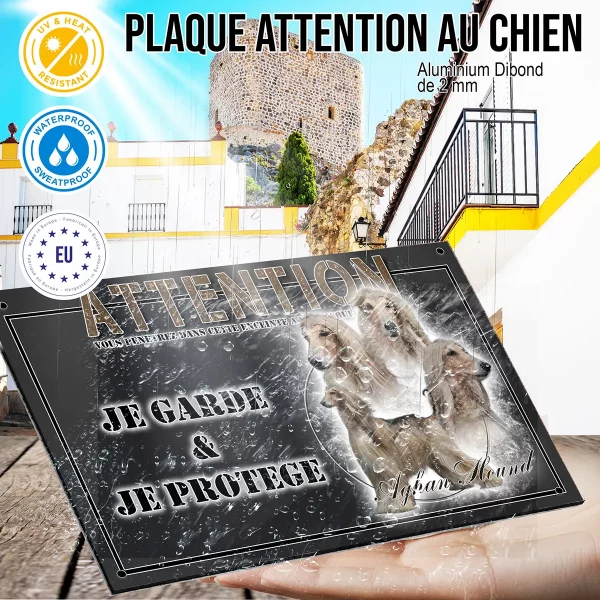 panneau chien de garde Afghan Hound avec cinq portraits sur fond circulaire
