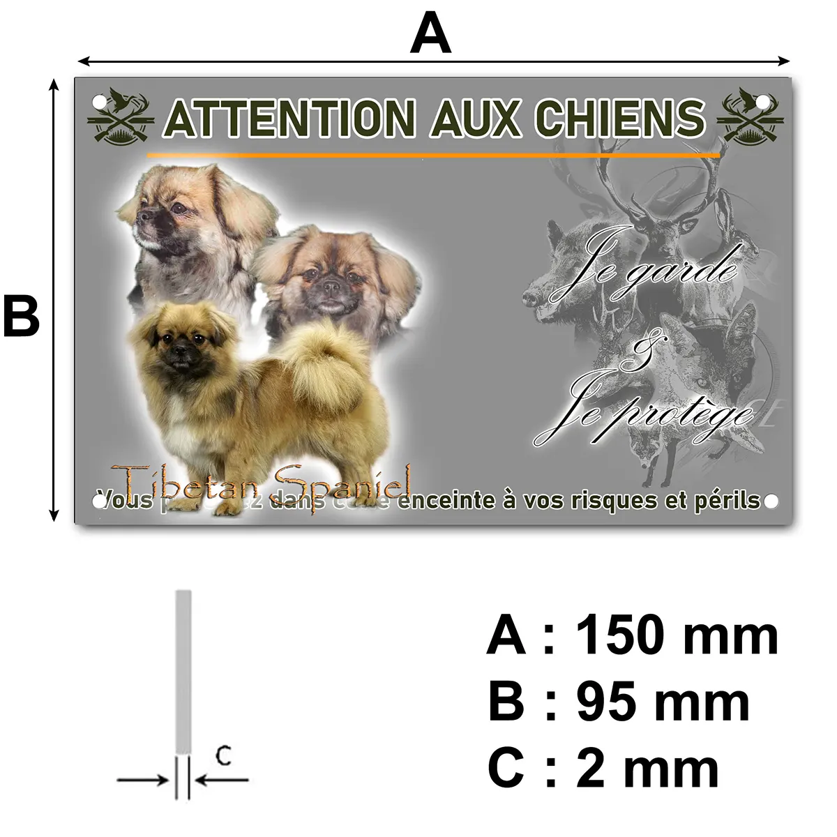 plaque Tibetan Spaniel avec deux têtes en arrière plan