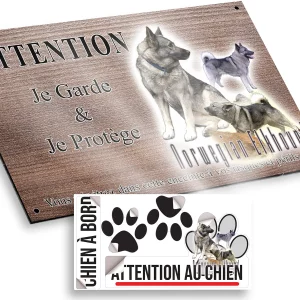 plaque attention au chien Visuel de Norwegian Elkhound avec plusieurs chiens