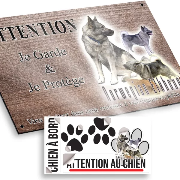 plaque attention au chien Visuel de Norwegian Elkhound avec plusieurs chiens