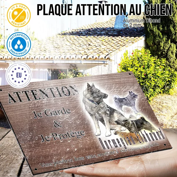 panneau attention au chien Visuel de Norwegian Elkhound avec plusieurs chiens
