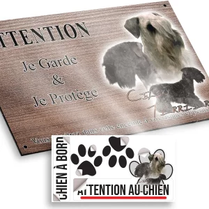 plaque attention au chien Trois chiens Cesky Terrier