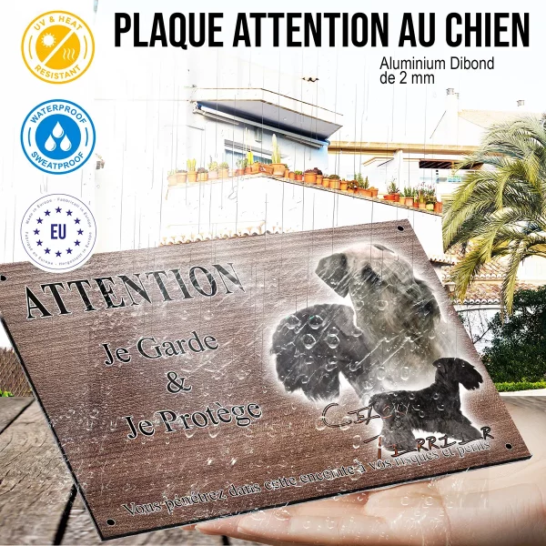 panneau attention au chien Trois chiens Cesky Terrier