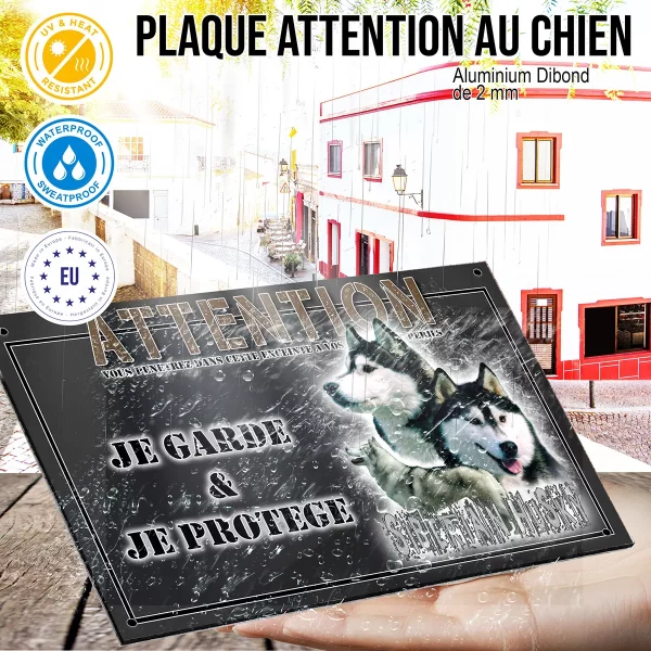 panneau chien de garde Trois Husky Sibériens sur fond coloré