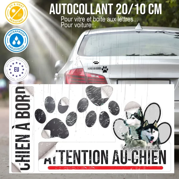 plaque chien de garde Trois Husky Sibériens sur fond coloré