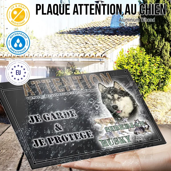 panneau chien de garde Siberian Husky avec plusieurs chiens dans différentes poses
