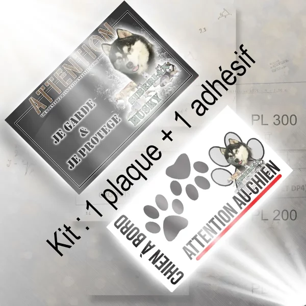 plaque chien de chasse Siberian Husky avec plusieurs chiens dans différentes poses