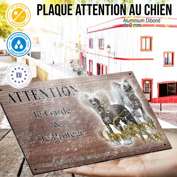 panneau attention au chien Deux chiens Crested Chinese avec des poils longs et soyeux