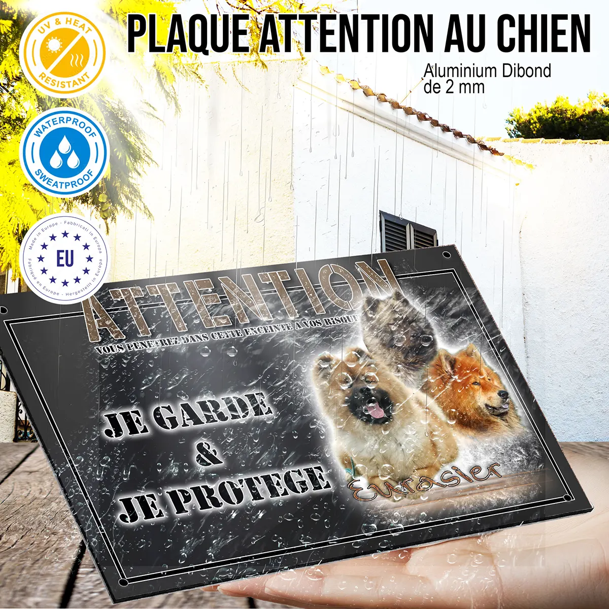 panneau chien de garde Trois Eurasier avec différents pelages