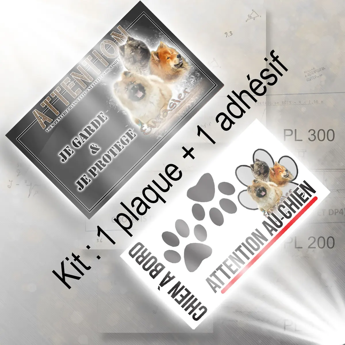 plaque chien de chasse Trois Eurasier avec différents pelages