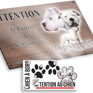 plaque attention au chien Visuels de Dogo Argentino avec portraits et silhouette