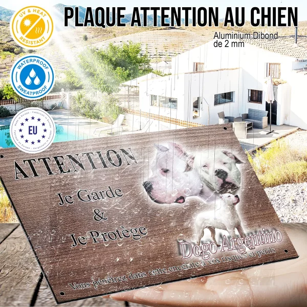 panneau attention au chien Visuels de Dogo Argentino avec portraits et silhouette