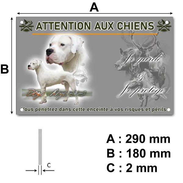 pancarte Un Dogo Argentino avec un deuxième chien en silhouette