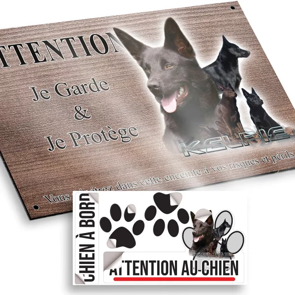 plaque attention au chien Collage de plusieurs Kelpies sur fond graphique