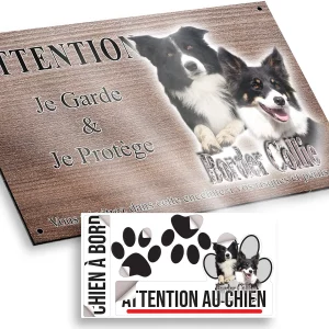 plaque attention au chien Deux Border Collies