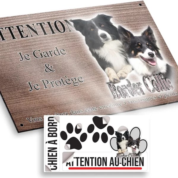 plaque attention au chien Deux Border Collies