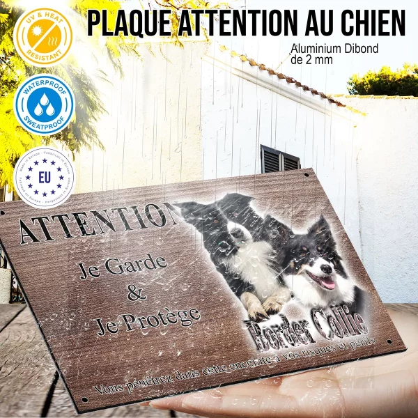 panneau attention au chien Deux Border Collies
