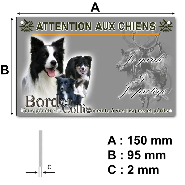 plaque Trois Border Collies sur un fond verdoyant.