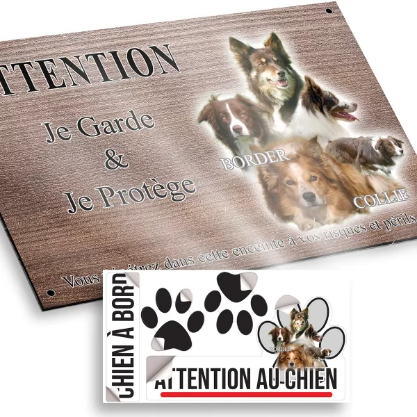 plaque attention au chien Collage de Border Collie en différentes poses