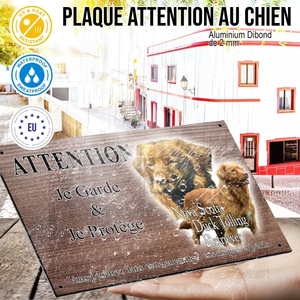 panneau attention au chien Image de Nova Scotia Duck Tolling Retriever