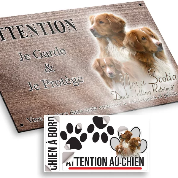 plaque attention au chien 3 chiens Nova Scotia Duck Tolling Retriever