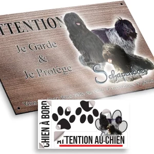 plaque attention au chien Trois chiens Schapendoes aux pelages variés
