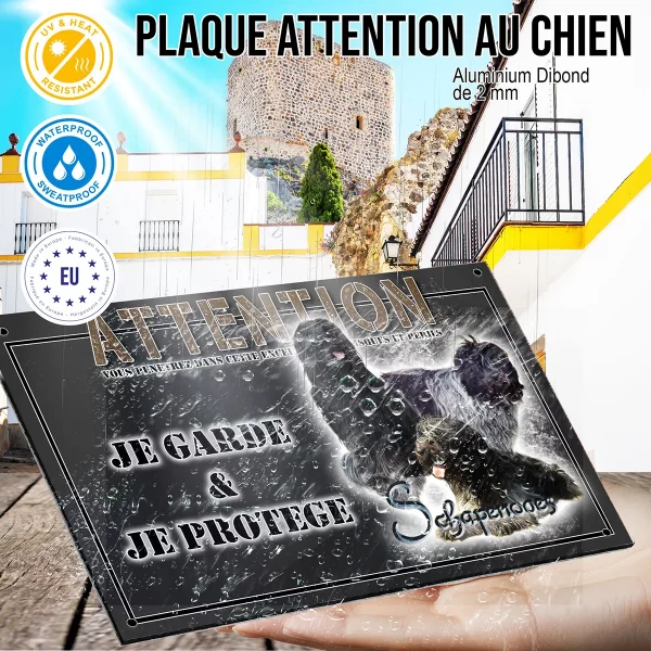 panneau chien de garde Trois chiens Schapendoes aux pelages variés