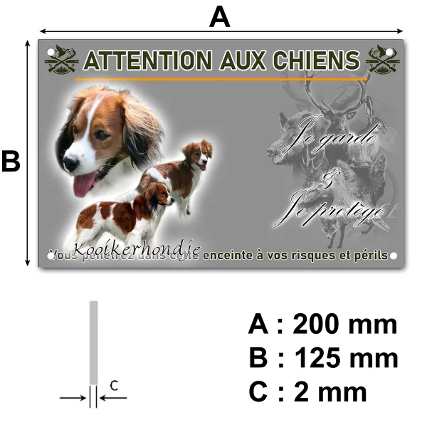 panneau Trois Kooikerhondjes en mouvement avec un texte en bas