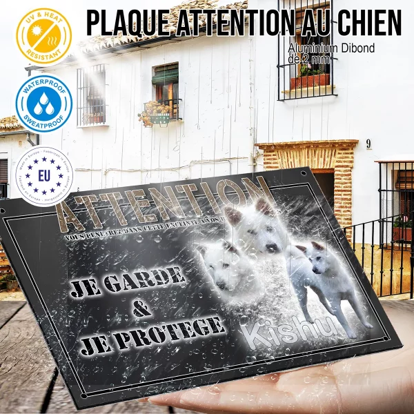 panneau chien de garde Trois Kishu Ken blancs