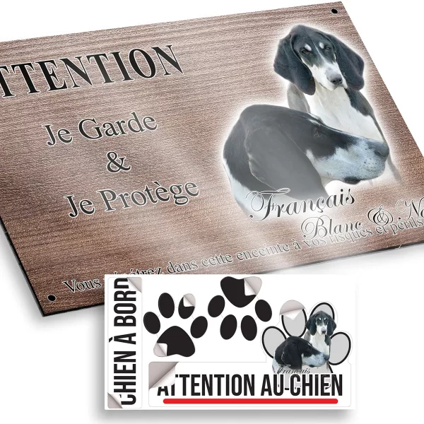 plaque attention au chien Portraits de chiens Français Blanc & Noir