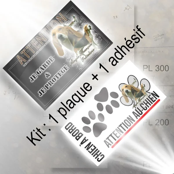 plaque chien de chasse Anglo Français Tricolore avec plusieurs chiens en arrière plan