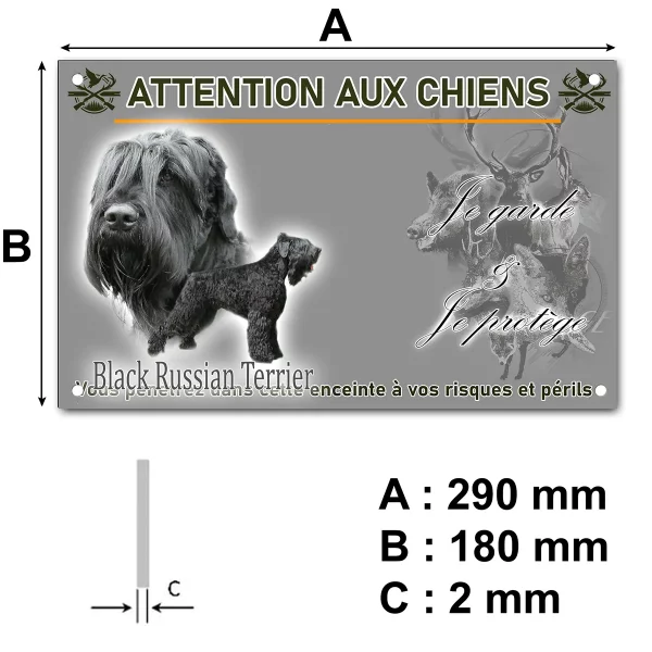 pancarte Black Russian Terrier avec une tête et un chien entier.