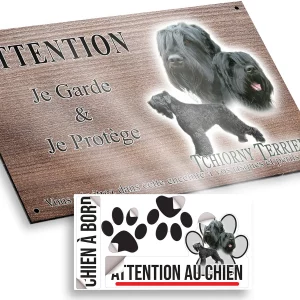 plaque attention au chien Tchiorny Terrier avec trois visuels différents