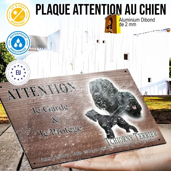 panneau attention au chien Tchiorny Terrier avec trois visuels différents