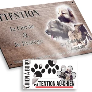 plaque attention au chien Collection de chiens Berger Caucasien avec arrière plan dégradé
