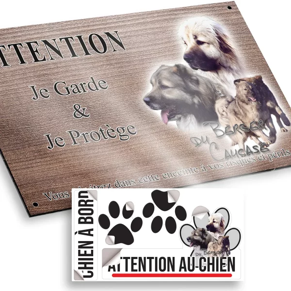 plaque attention au chien Collection de chiens Berger Caucasien avec arrière plan dégradé