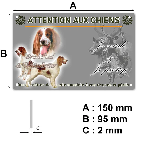 plaque Irish Red and White Setter en portrait et entier