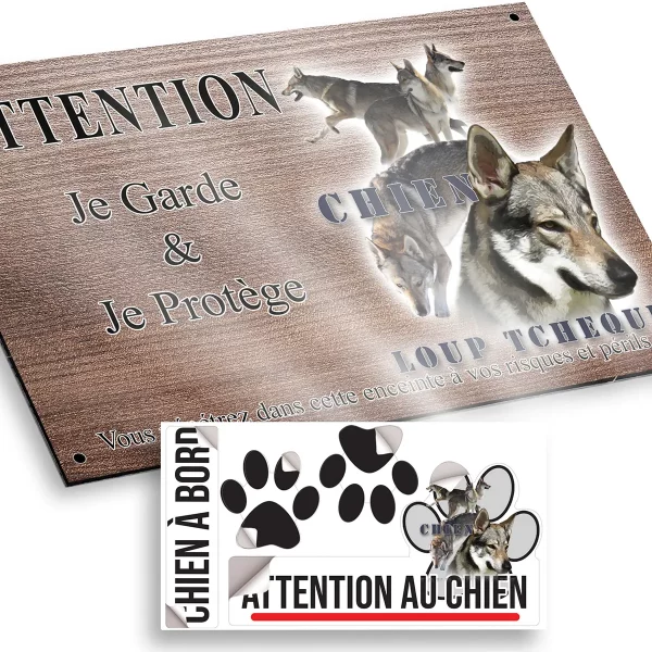 plaque attention au chien Illustrations d'un Chien Loup Tchèque en différentes poses