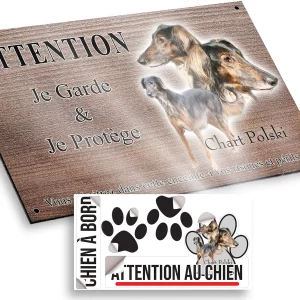 plaque attention au chien Afghan Hound avec têtes et corps sur fond neutre