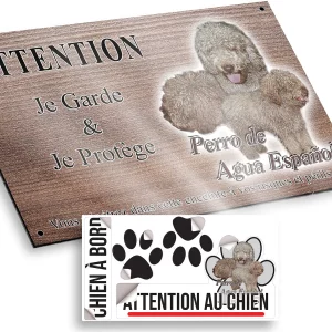 plaque attention au chien Trois chiens Perro de Agua Español