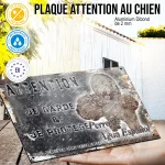 Plaque attention au chien Perro De Agua Espagnol, fond vintage, en situation