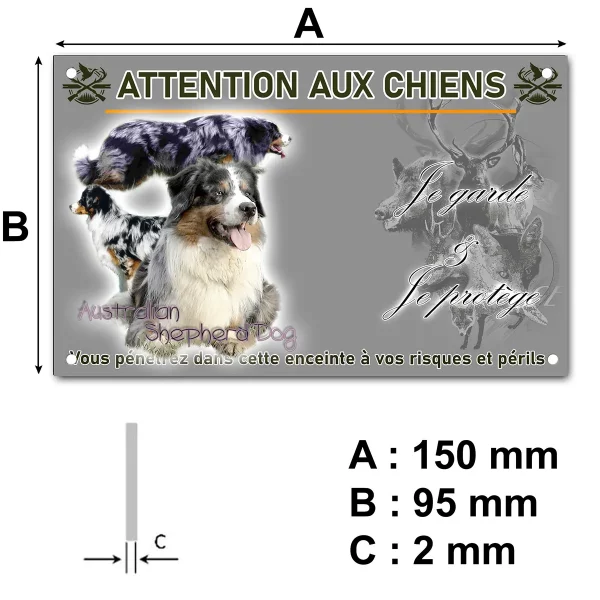 plaque Trois chiens de berger australien au profil varié