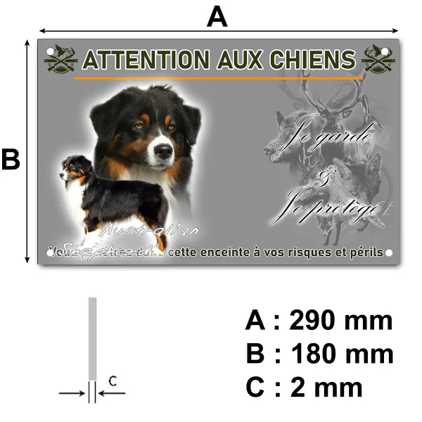 pancarte Australian Shepherd avec une tête et un chien entier