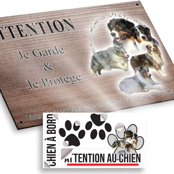 plaque attention au chien Compilation de chiens de race Australian Shepherd