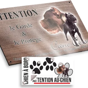 plaque attention au chien Cane Corso dog portrait with text