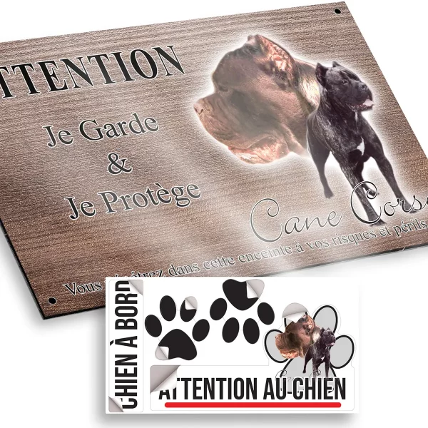 plaque attention au chien Cane Corso dog portrait with text