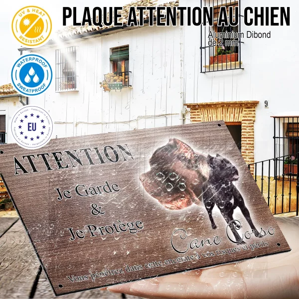panneau attention au chien Cane Corso dog portrait with text