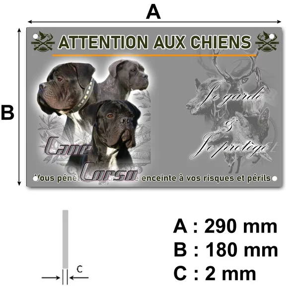 pancarte Trois portraits de Cane Corso avec fond graphique.